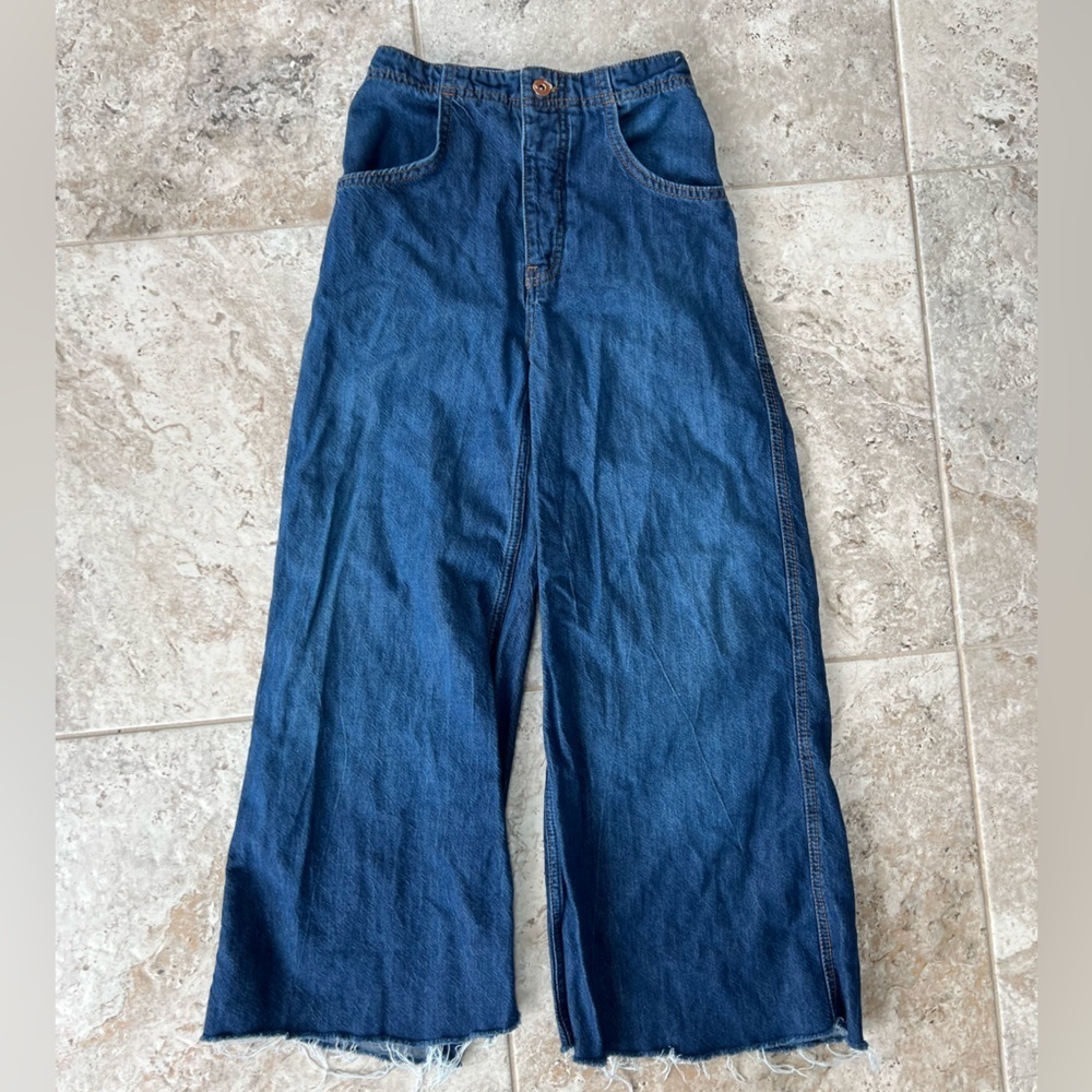 Pilcro Anthroplogie The Upper-Case A Flare High Rise Jeans Raw Hem Dark Blue, 25